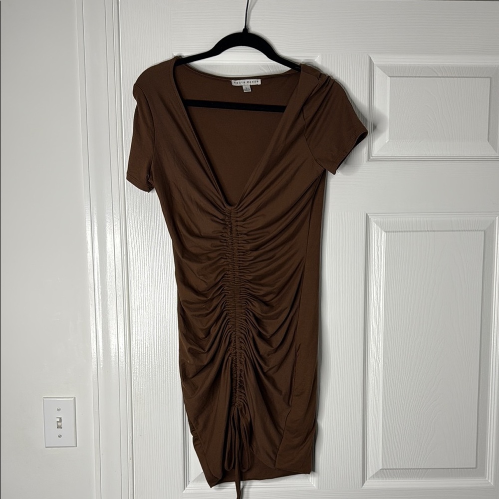 Haute Monde Brown Ruched Bodycon Mini Dress